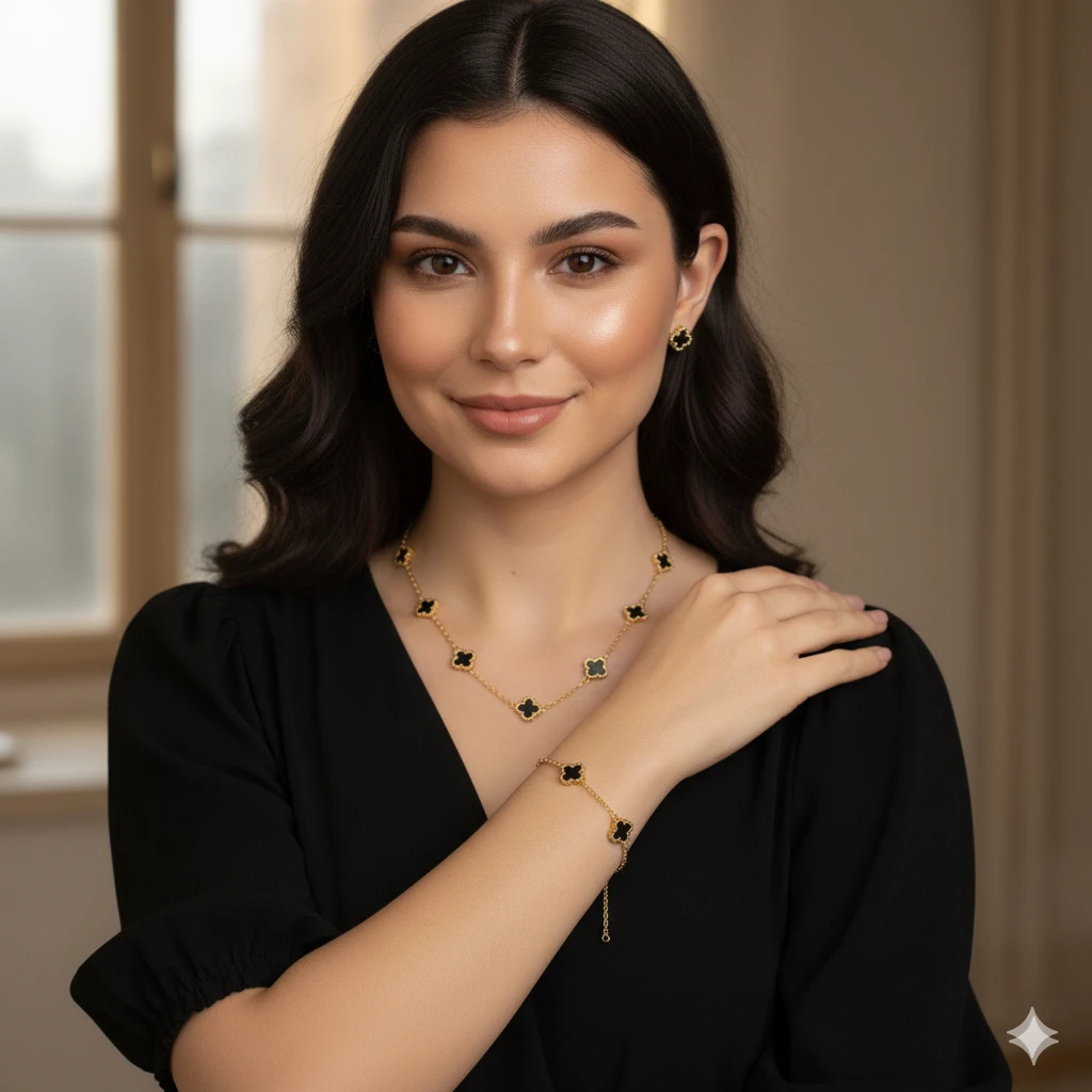 SEVICH 1Set Simple Light Luxury Four Leaf Clover Pendant Necklace Bracelet Earring Set