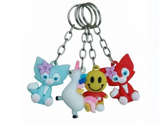 Kawaii Cartoon Charm Keyring Collection - Unicorn, Smiley, & Animal Set (4-Pack)