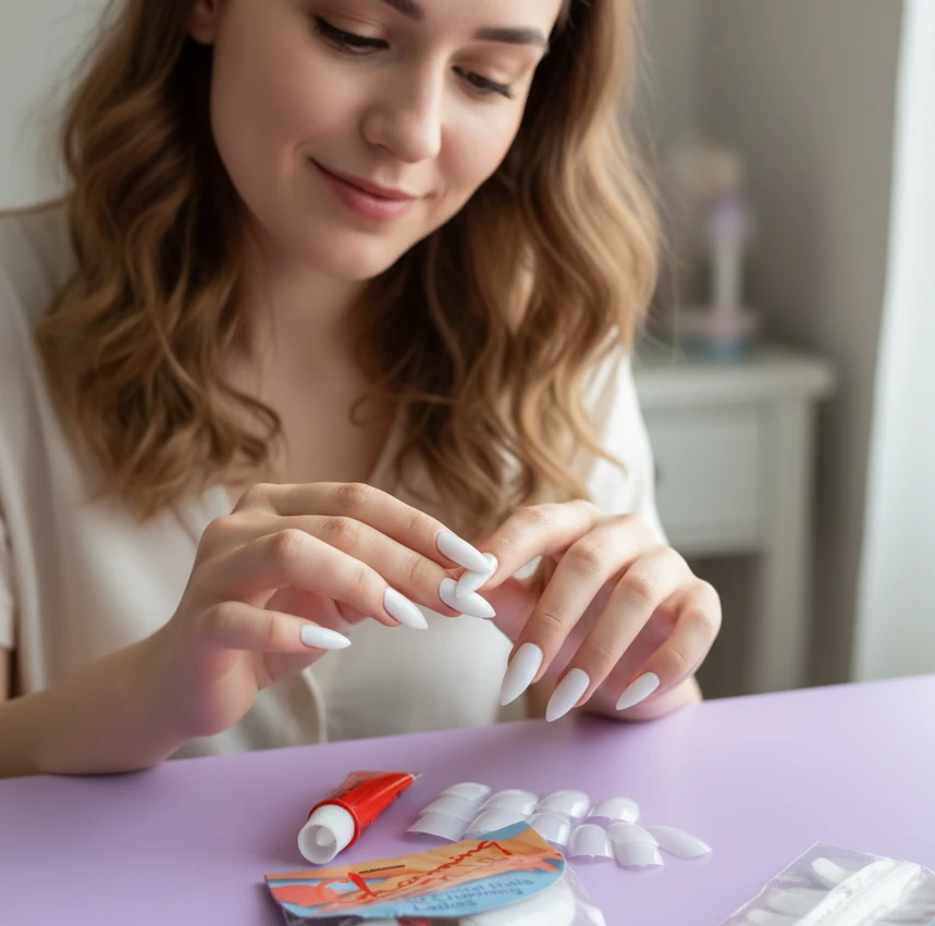 12 Pieces Fake Nails With Glue - Charming Artificial Nails For Nail Art Learner